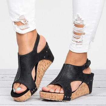 Women Sandals Platform Sandals Wedges Women Heels Summer Shoes Leather Wedge Black Brown Beige